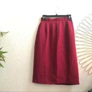 Vintage Red Midi Pencil Office Siren Corporate Professional Business Skirt Pleat